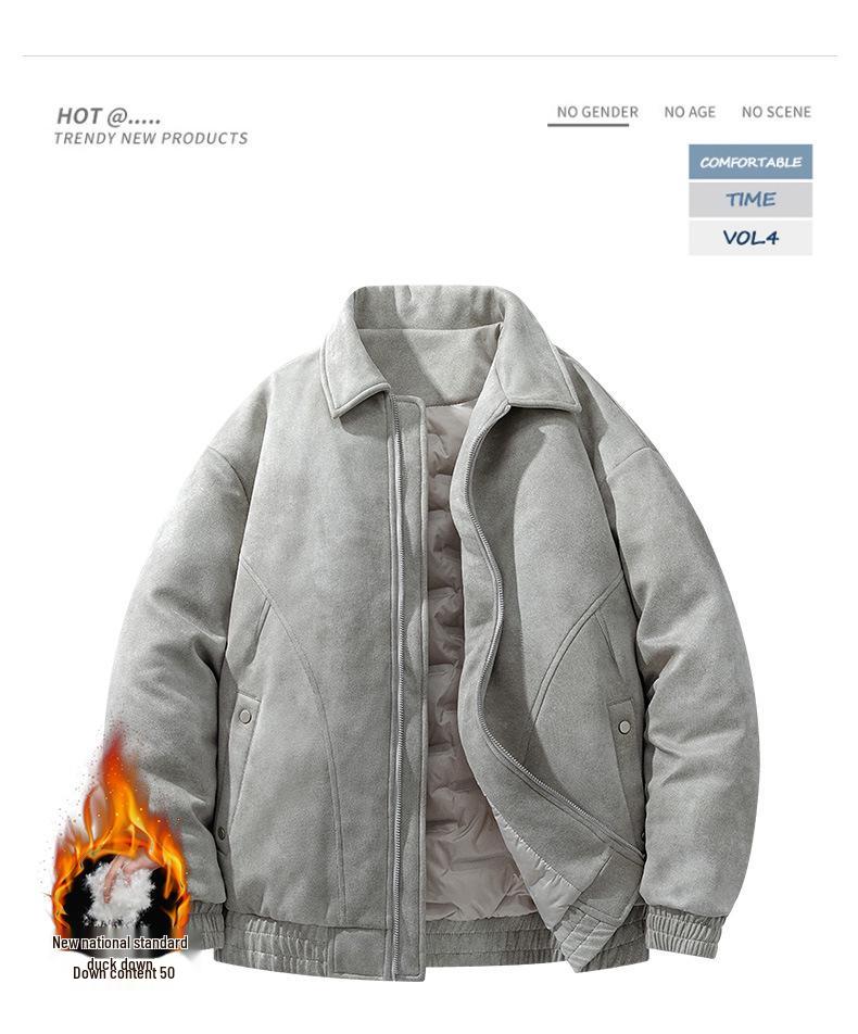 Men's Winter Retro Loose Duck Down Jacket - Thick, Warm, and Versatile with Lapel.