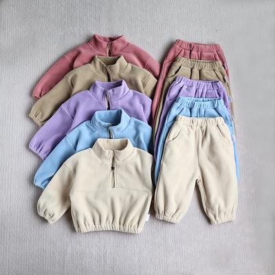 Autumn Baby Double Sided Velvet Stand Up Collar Sports Suit Toddler Fleece Solid Color Hoodies Suit Infant Outfit