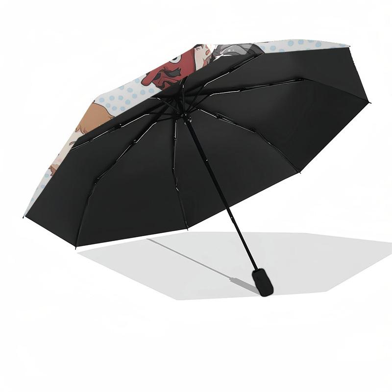 1pc Japanese Mask Family Design Outdoor Umbrella - Automatic Opening/Closing, Portable 3-Fold Design, 8-Bone Iron Frame, Perfect Gift for Fans, T