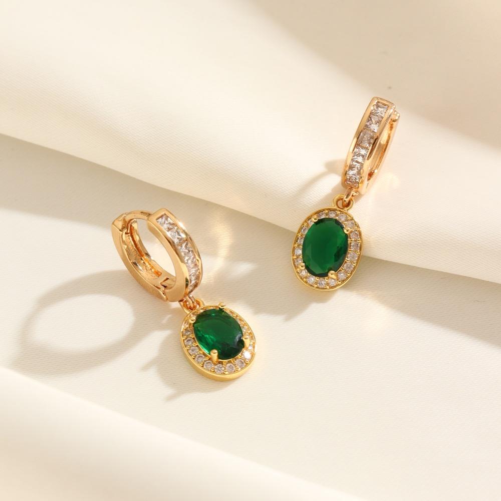 

1 Pair Fashion Oval Dangle Earrings for Women Zirconia Earring Jewelry Wedding Party Accessories зелёный