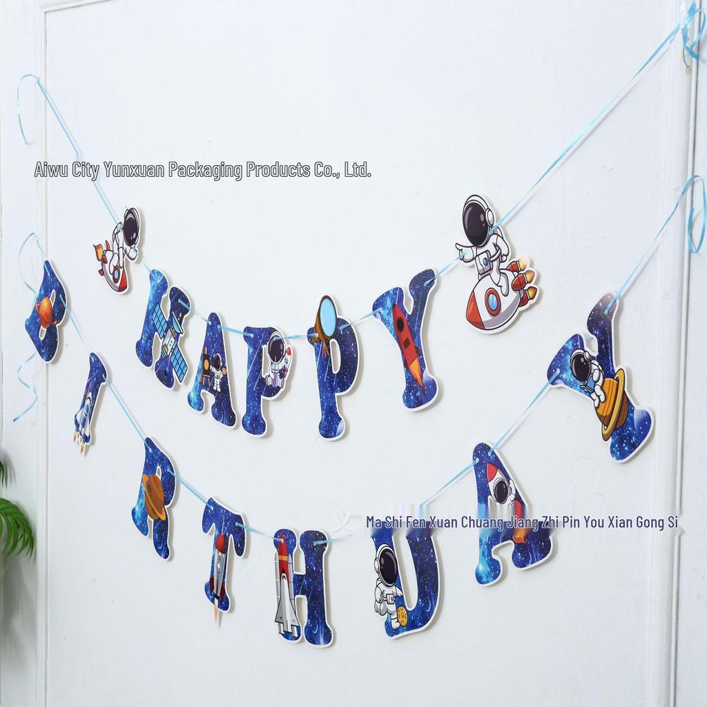 Astronaut Cartoon Birthday Party Banner Flags Streamers
