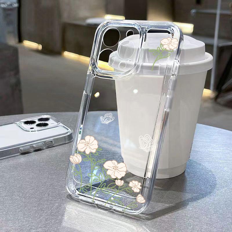 Butterfly and flower patternr Phone Case For IPhone 17 16 15 Pro Max 14 13 12 11 Plus 17e 16e Transparent Bumper Cover