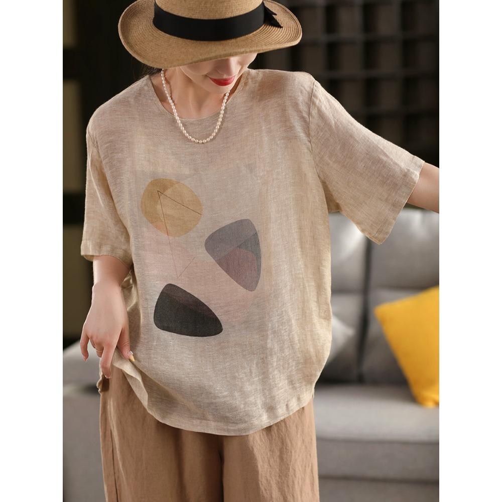 

Dimanaf 2025 Жіноча лляна футболка Капелюх Літня сорочка Блузка Короткий рукав Модні топи Футболки Вільні футболки Нові One Size