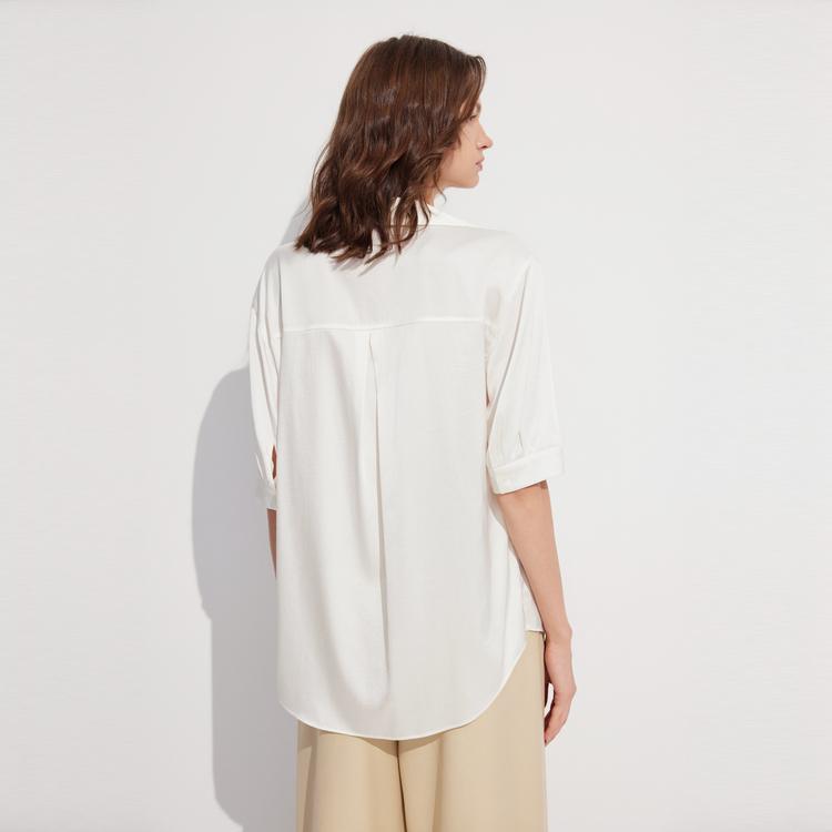 ELLE Solid Color Polo Collar Short Sleeve Shirt Women tops Off-White EC48067