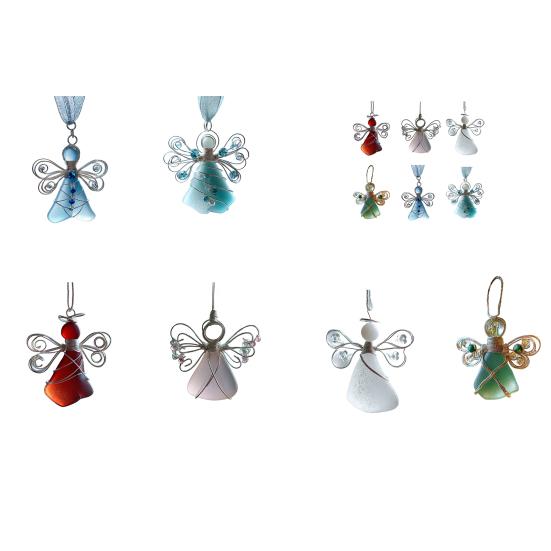 Handmade Sea Glass Angel Ornament Coastal Christmas Sea Glass Art Keepsake Wire-Wrapped Angel Christmas Tree Decoration for Holiday Home Decor