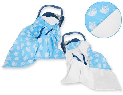 Large Double-sided Blanket for Baby Carriers and Car Seats - Blue Owls