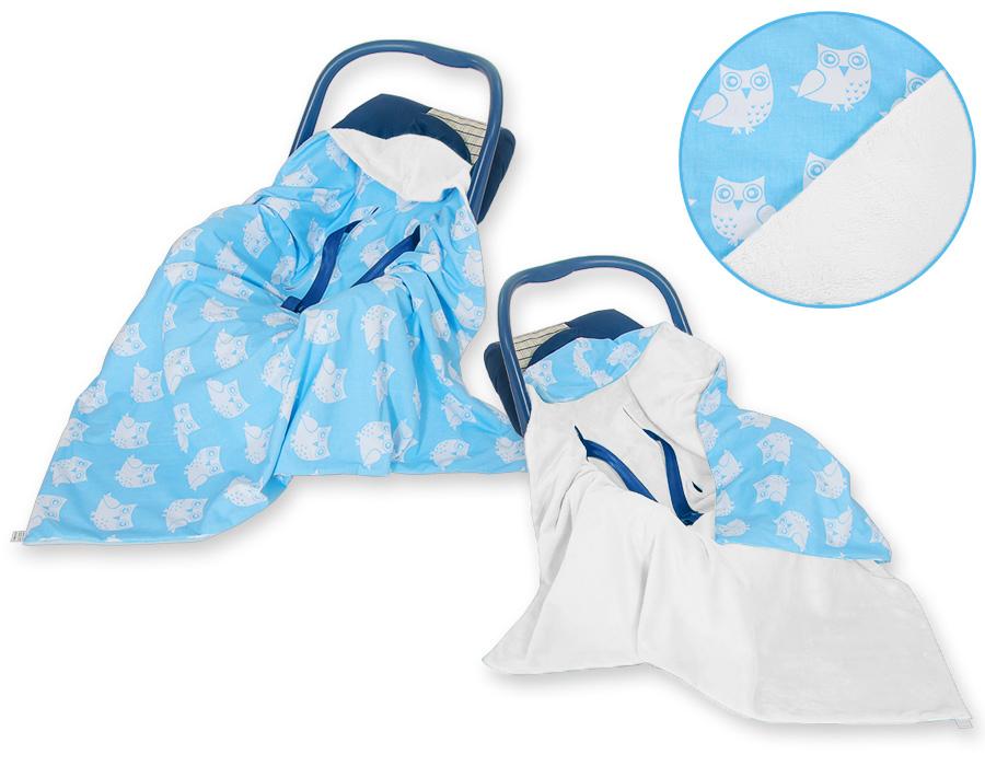 Large double-sided blanket for baby carriers and car seats - Blue Owls