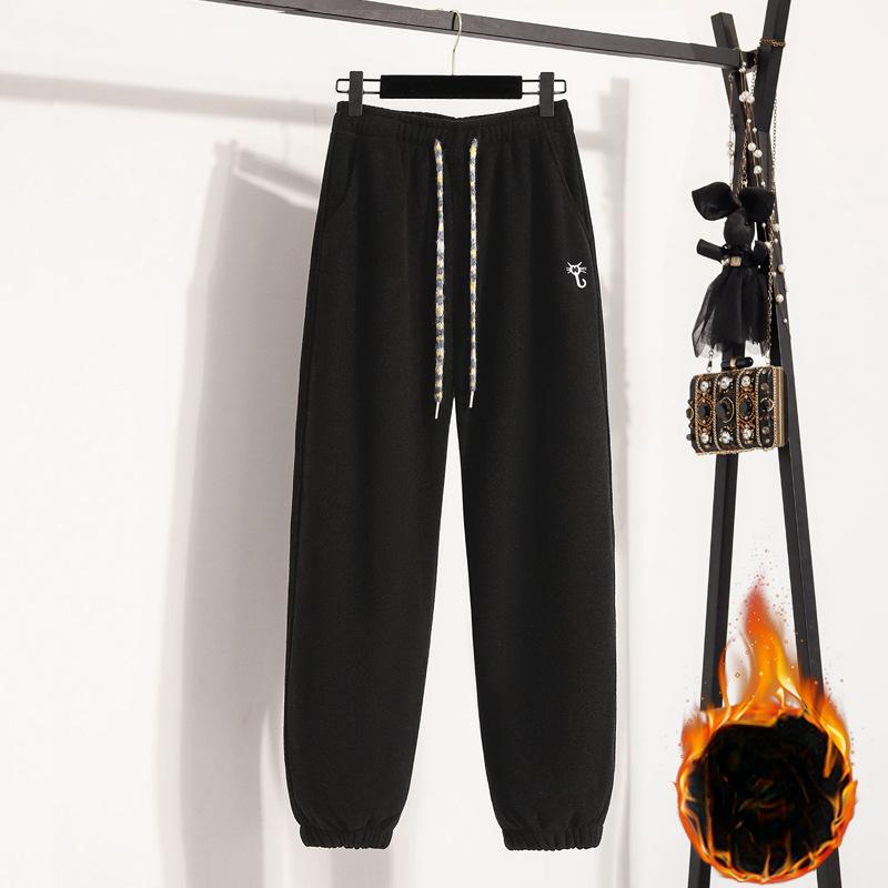 

Флисовые эластичные талии и бедра спортивные штаны женские зимние вышитые тонкие утолщенные повседневные брюки леггинсы спортивные штаны 2XL