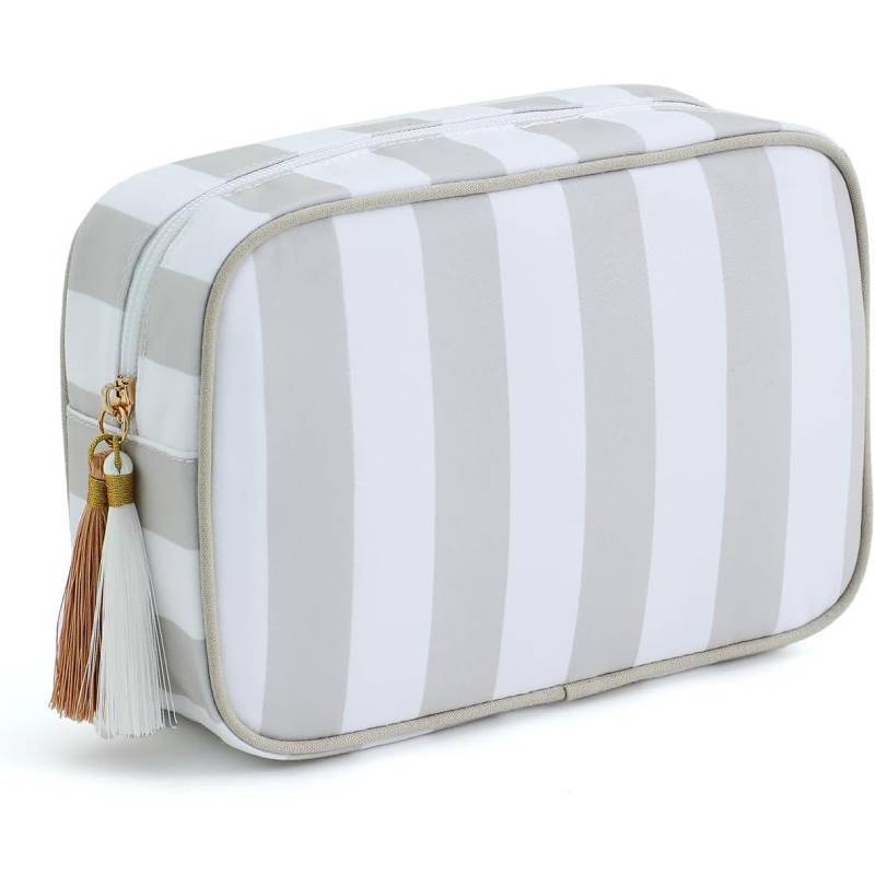 Polyester Striped Makeup Bag With Tassels For Daily Use And Travel Storage