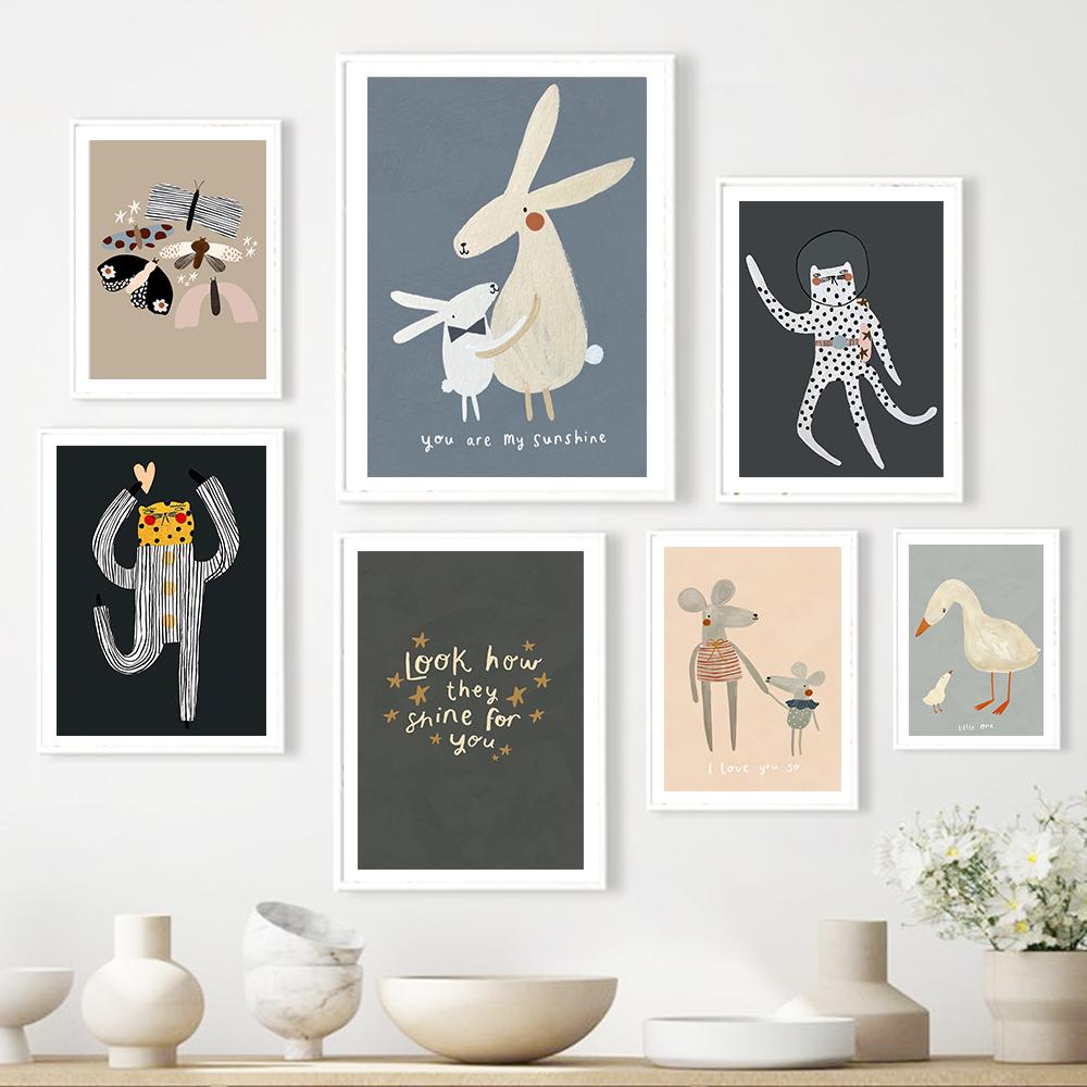 Cute Rabbit Bird Geese Leopard Mouse Nursery Wall Art Canvas Painting Nordic Poster And Print Wall Pictures Baby Kids Room Decor
