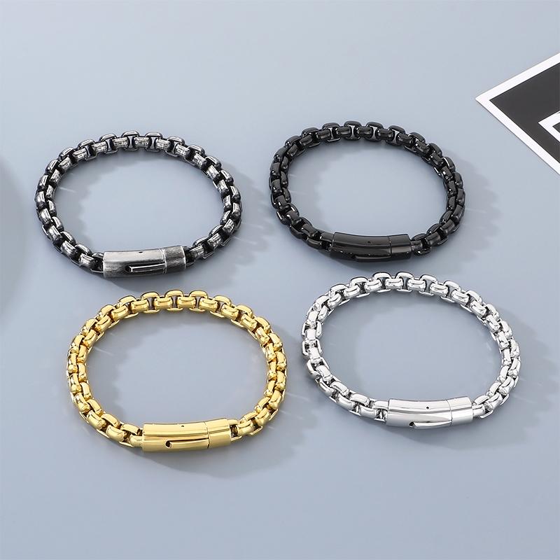KALEN Gold Plated Stainless Steel Box Chain Bracelet for Men Hip Hop Square Clasp Accessory Waterproof Trendy Jewelry Gift