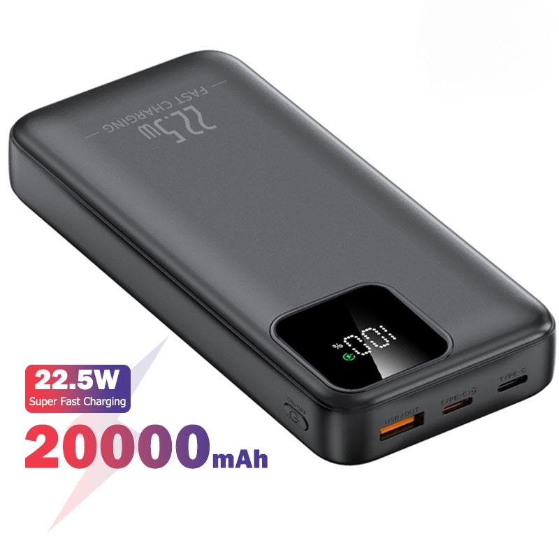 20000mAh Powerbank Bærbar Lader Power Bank 22.5W Superrask Lading med LED Batteridisplay Power Bank For iphone Samsung