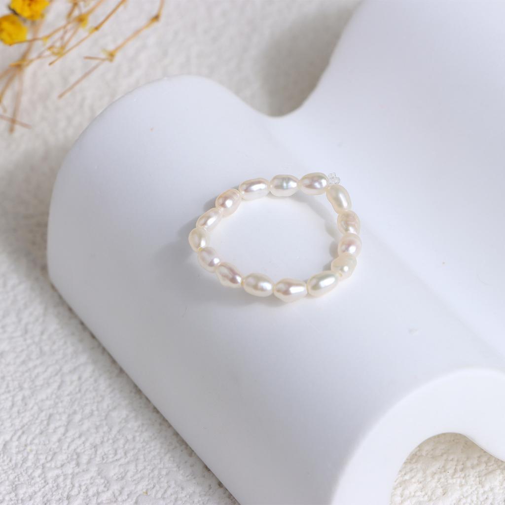New freshwater pearl ring women's day irregular pearl tail ring women's fresh elastic rope beaded ring