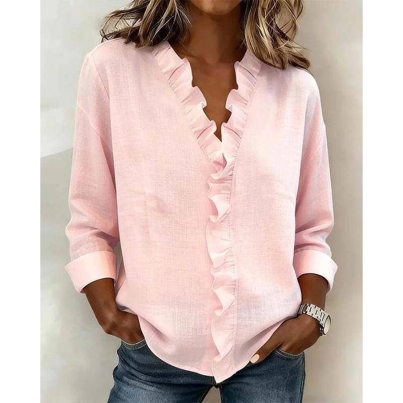 Spring Women's Fungus Edge Long Sleeve Cotton Shirt