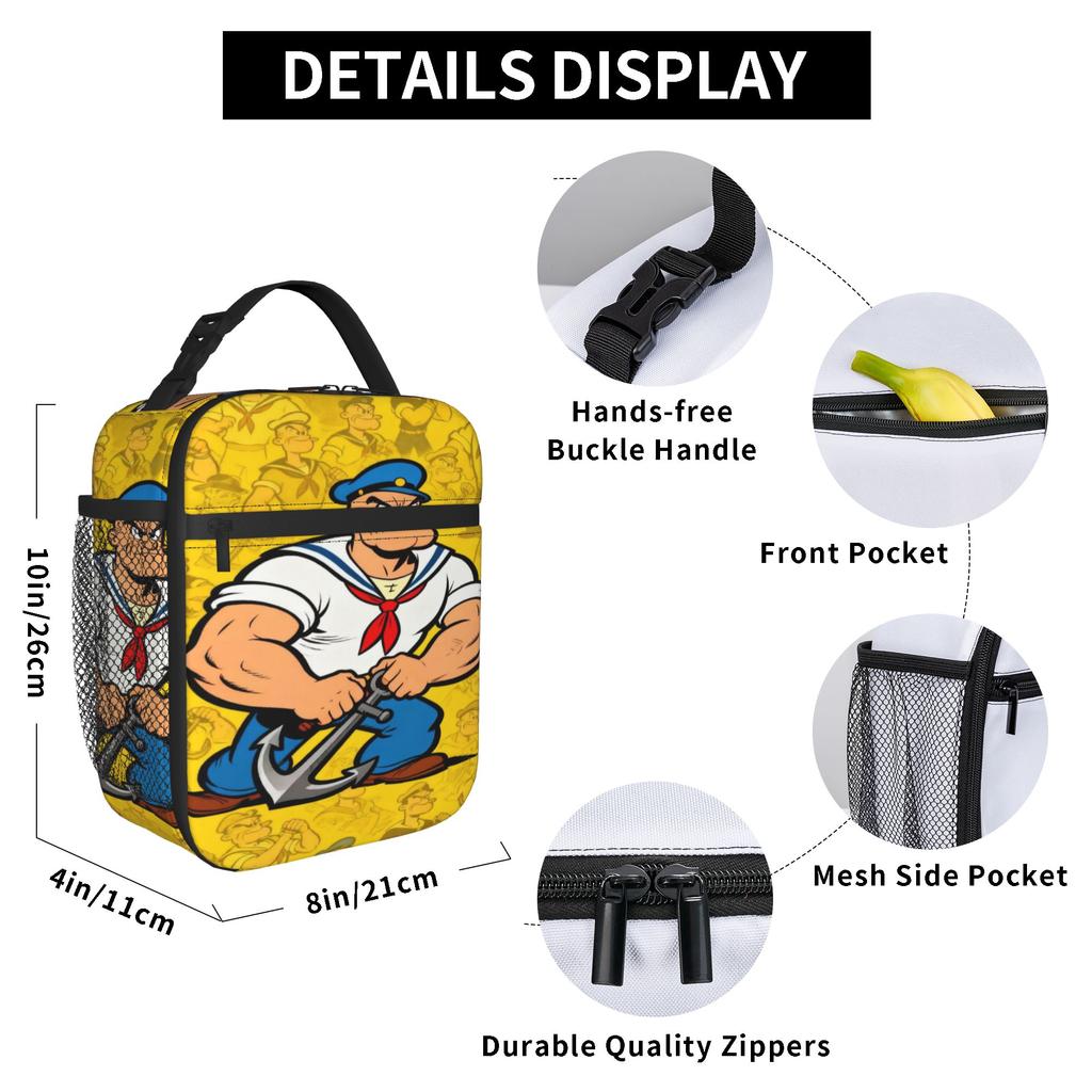 P-popeyes Thermal Insulated Lunch Bags for Travel Reusable Food Bag Container Men Women Thermal Cooler Food Box