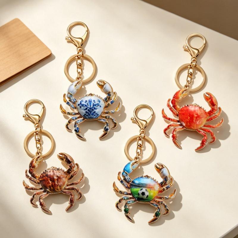 Porte-clés Crabe en Émail avec Motif Coloré Exquis Fermoir Doré Durable Cadeau pour Amoureux de la Plage Décoration de Sac Cadeau Souvenir de Voyage