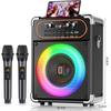 KARAOKE stroj S68 se 2 mikrofony, přenosný Bluetooth 5.3 karaoke reproduktor pro venkovní akce, setkání a večírky