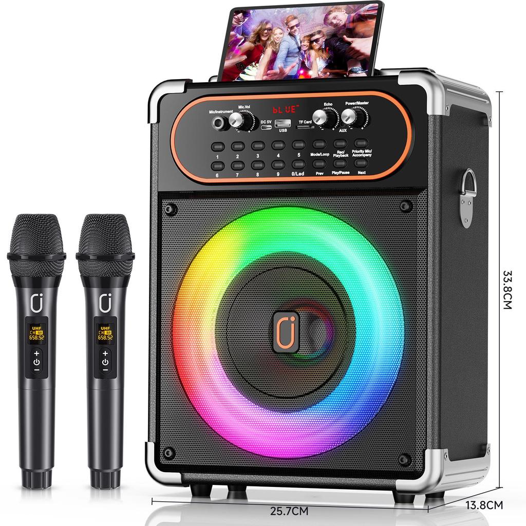 KARAOKE stroj S68 se 2 mikrofony, přenosný Bluetooth 5.3 karaoke reproduktor pro venkovní akce, setkání a večírky
