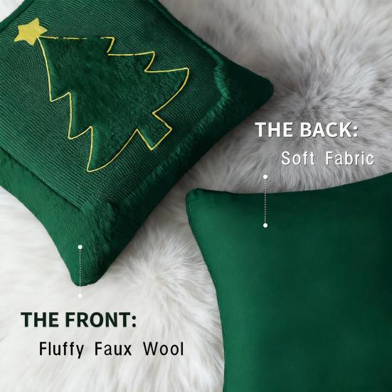 Christmas Throw Pillow Cover 18x18 Inch Plush Decorative Pillow Cover Xmas Tree with Embroidered