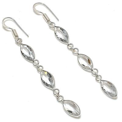 Natural White Topaz Gemstone Handmade 925 Sterling Silver Earring 2.88" H4i96