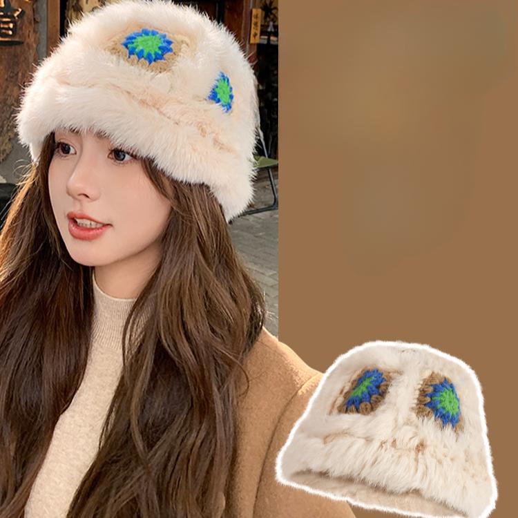 Rabbit Fur Lion Hat Autumn and Winter Atmosphere Versatile Face Small Bucket Fluffy Basin Hat Warm Plush Bucket Hat