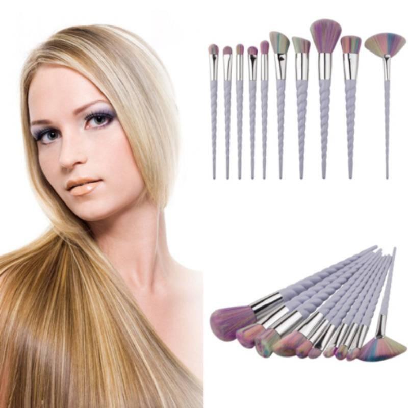 Bunte Einhorn-Make-up-Pinsel mit langem Griff, mit haltbaren Kunststoffgriffen und Nylonborsten