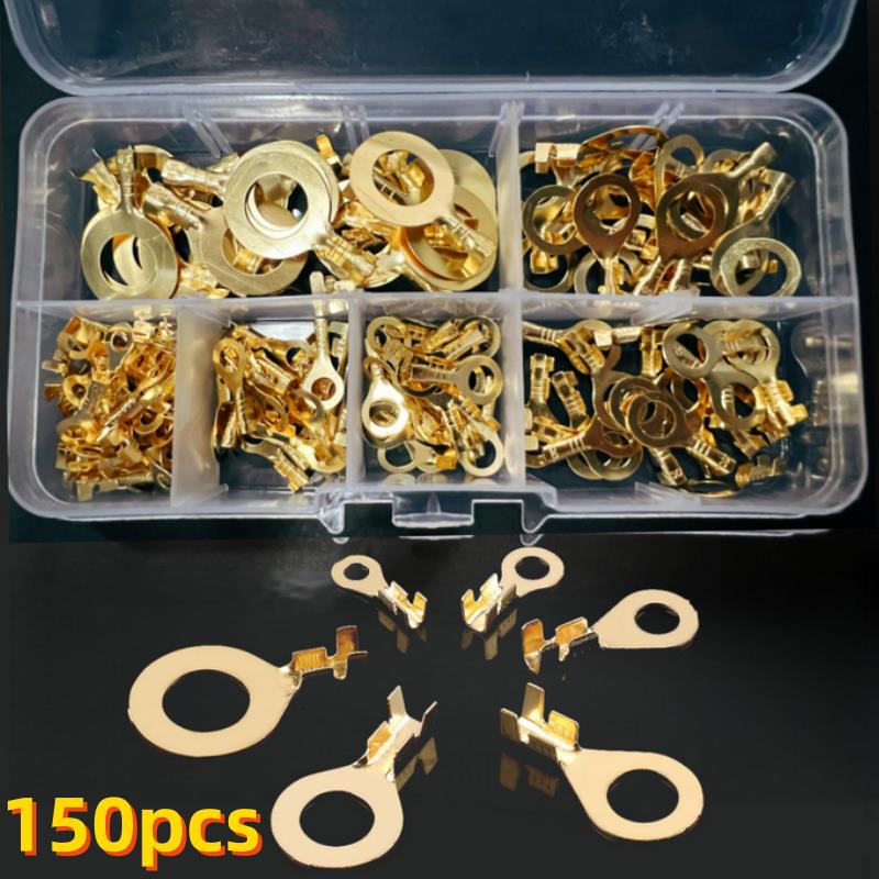 150pcs/set Round Terminal Block DJ431 O-type Lugs Terminals Cold-Pressed Connector Copper Tab Wiring Nose Combination Set New