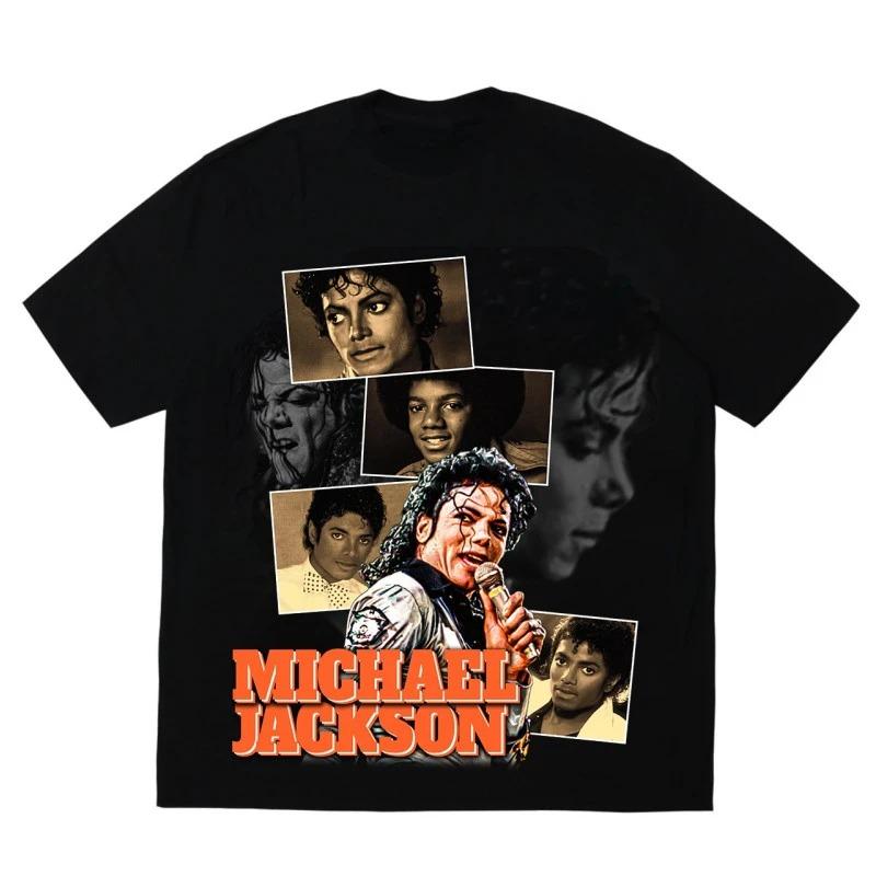 Michael Jackson Portret Gouden Handtekening T-shirt Oversized Y2k Katoen Grafisch T-shirt Unisex Unisex Streetwear Top Dames Heren Kleding