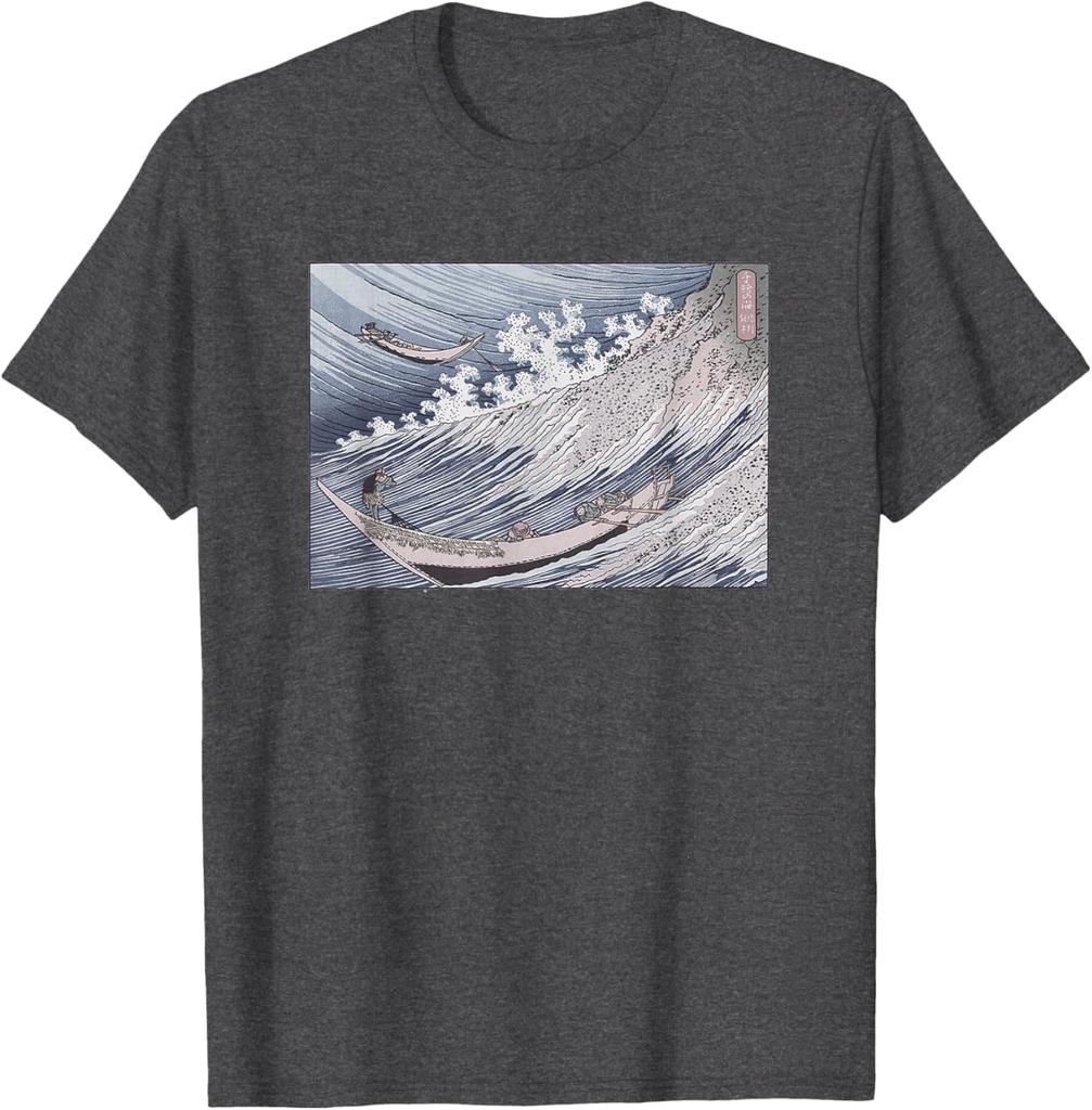 Hokusai A Thousand Views of the Sea Japanese Art Print Cotton Graphic Tee Casual Loose TShirt for Men