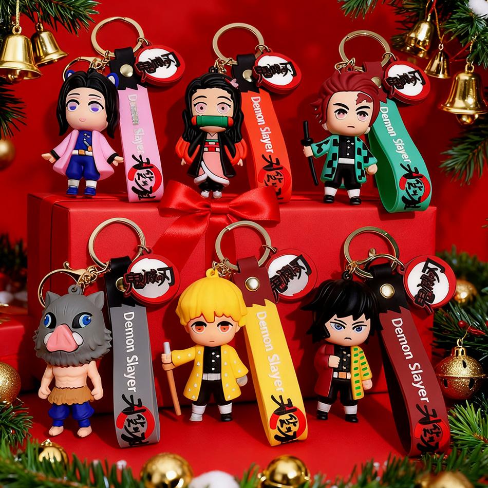 Anime Figure Demon Slayer Keychain Car Keychain Cartoon Backpack Pendant Handmade Backpack Pendant Kids birthday Christmas Gifts