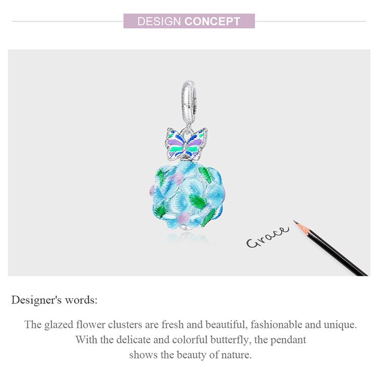WOSTU 925 Sterling Silver Delicate Flower Butterfly Charm Crystal Blue Bead Fit Original Bracelet For Women Jewelry