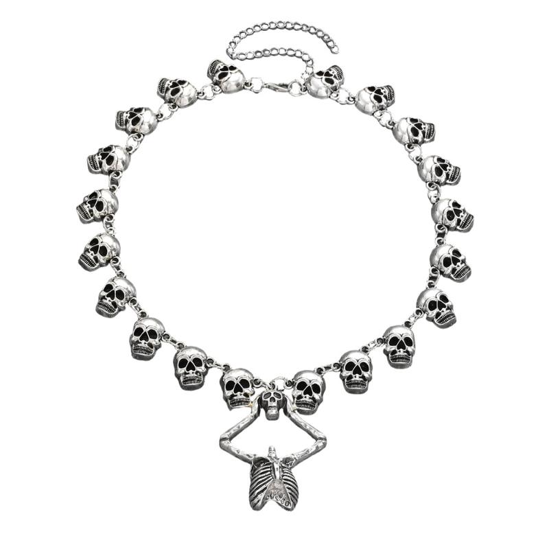 New Fashion Halloween Skull Necklace Gothic Dark Skeleton Pendant Collarbone Chain Men Women Necklaces Jewelry Accessory Gifts