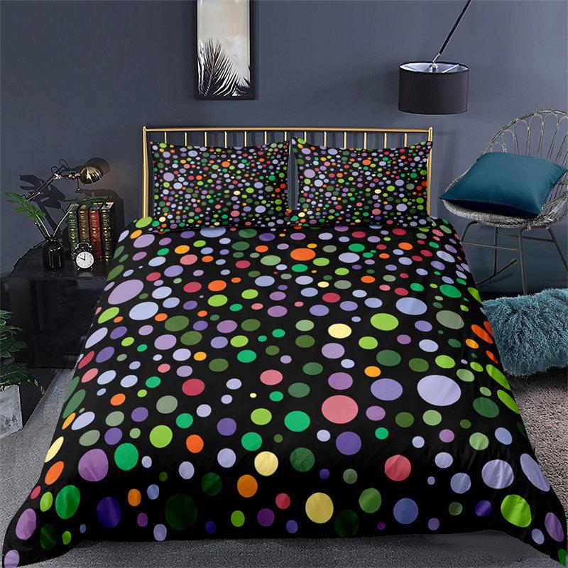 Stars Bedding Set Round Dots Starry Sky Print Duvet Cover Microfiber Galaxy Theme Comforter Cover King For Girl Teen Room Decor