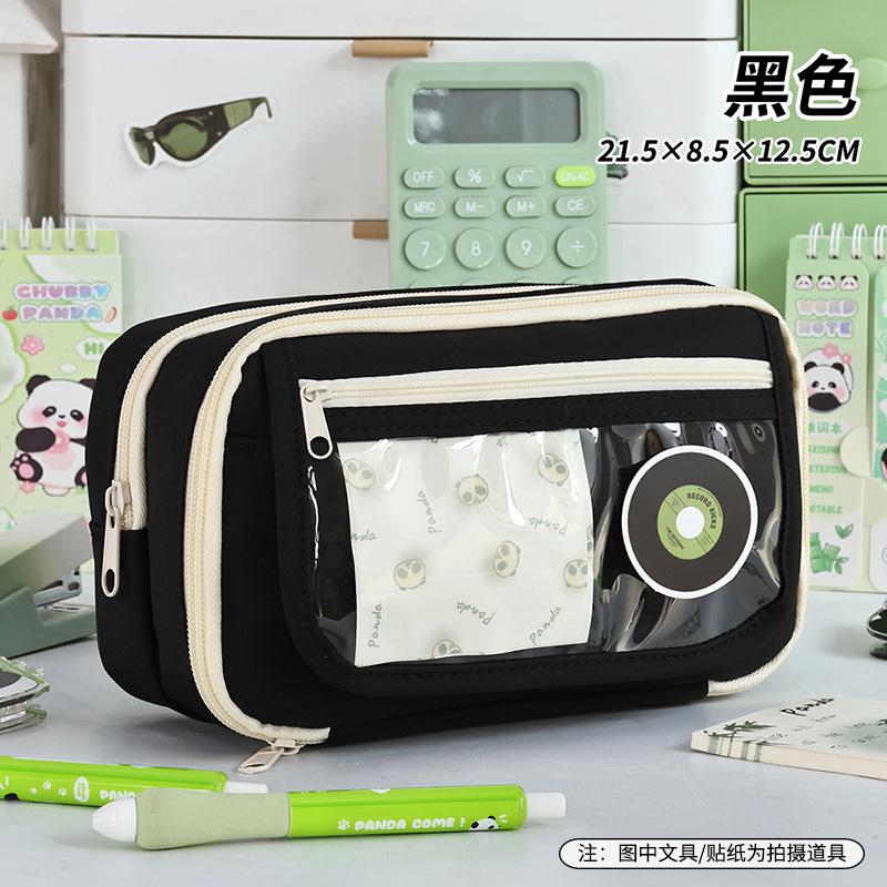 

Новая девятислойная большая вместительная прозрачная сумка для ручек, симпатичная сумка для хранения канцелярских принадлежностей для девочек-учениц младших классов средней школы в виде панды чёрный