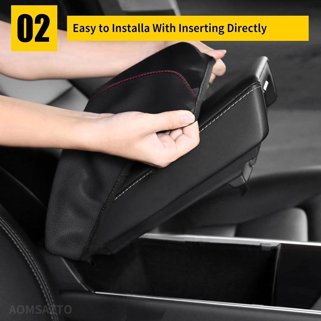 AOMSAZTO Armrest For Honda Accord 2013-2017 Black With Red Stiches