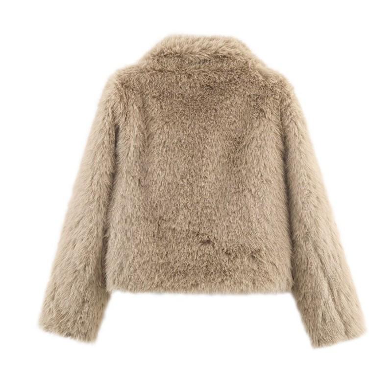 Womens Faux Fur Short Coat Casual Office Style Long Sleeve Turn Down Collar