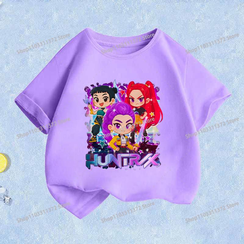 

Movie K-Pop Demon Hunters T-shirt Summer Cotton Purple Toddler Short Sleeve Girl Clothes Fashion Cartoon Kids Birthday Tops Gift 140