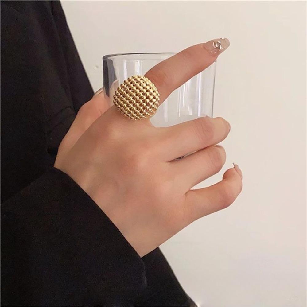 Trendy Exaggerated Geometric Hollowed-out Spherical Adjustable Opening Rings for Women Personality Temperament Finger Jewelry