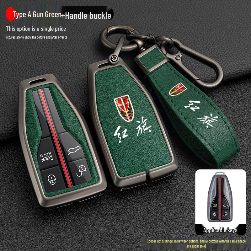 Hongqi H5/H7/HS5/HS7 Auto-Fernbedienung Metall-Leder Schutzschlüsselhülle und Halter.