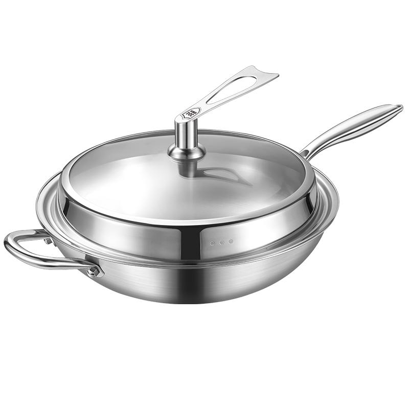 HOCUF Famous Family 3-Ply 304 Stainless Steel Wok, 34cm
