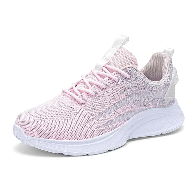 Ladies Soft Non-Slip Jogging Shoes Flying Weave Breathable Autumn Running Shoes Women Sports Fashion Comfortable Casual Sneakers