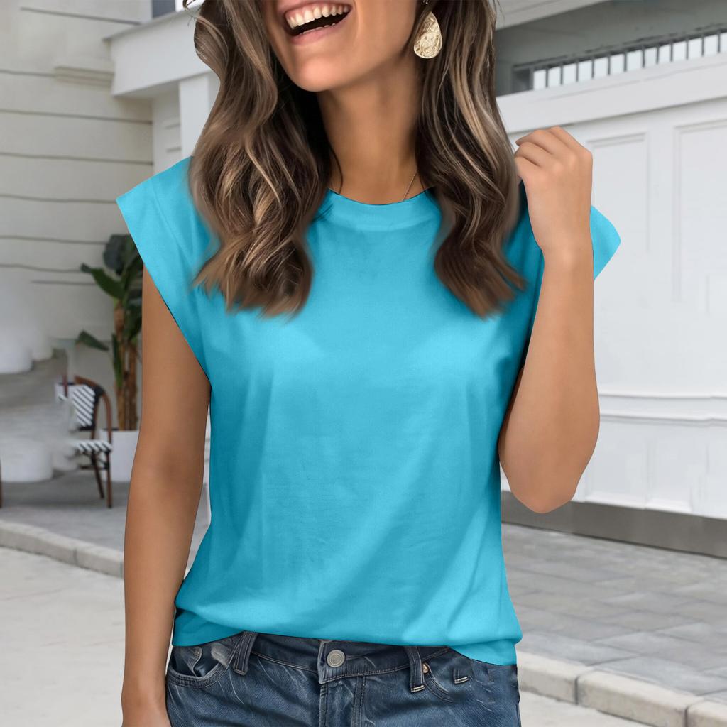 Fashionable Women's Loose Round Neck Short Sleeved T-shirt   Color Top Vest For Women