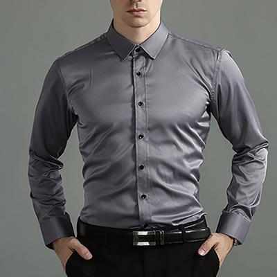 Elastic Non Ironing Men's Long Sleeve Shirt Solid Mercerized Vertical Oversize Men Shirts White Black Blue Top