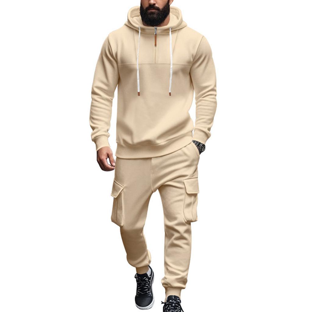Men  Leisure  Hooded Hood  Hoodie  Trousers  Adding Fleece  Loose  Hoodie  Set