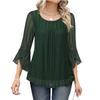 Women's Crew Neck Three Quarter Sleeve Mesh Top Slim Fit Elegant Chiffon Blouse