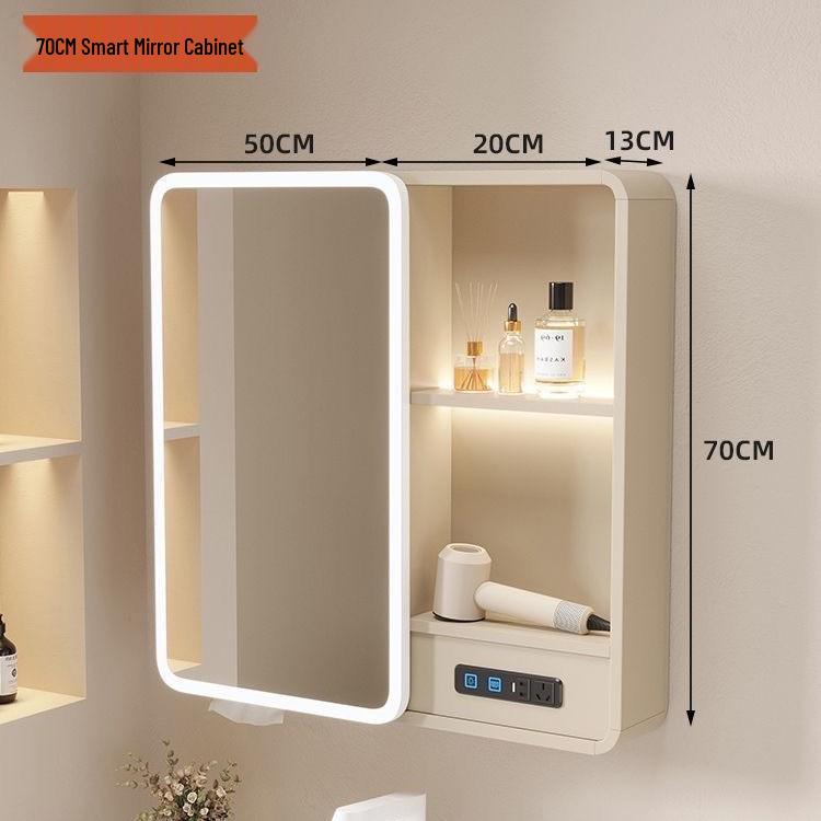 Curved Space Aluminum Smart Mirror Cabinet: Wall-Mounted, Multi-Functional Bathroom Storage with Rounded Corners.