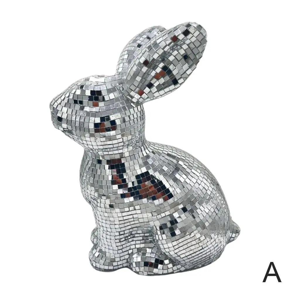 

2025 New Easter Decoration Disco Rabbit Prop Silver Lovely Ornament Rabbit Mirror Ball Animal Gift Foam Disco Reflective P8E5