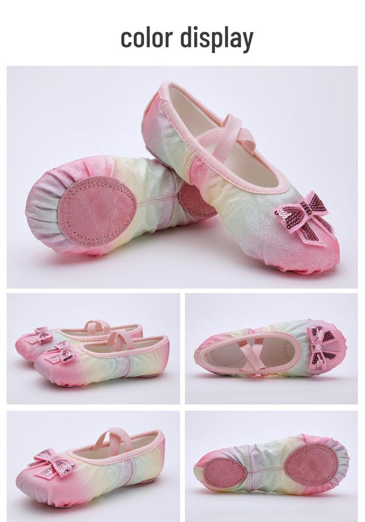 Girls' Sequin Rainbow Ballet Shoes with Soft Cat Paw Soles for Dance Practice & Performance