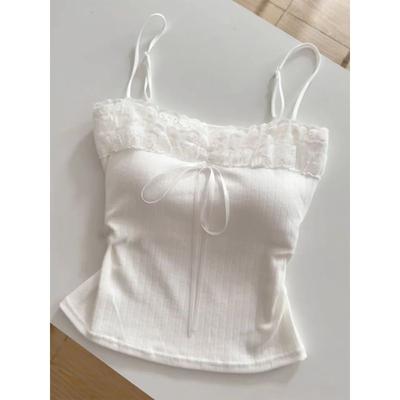 Pure Lace Side with Chest Pad Camisole Women's Summer Fashion Elegant Easiest for Match Gentle Wind Slim Looking Outwear Tops