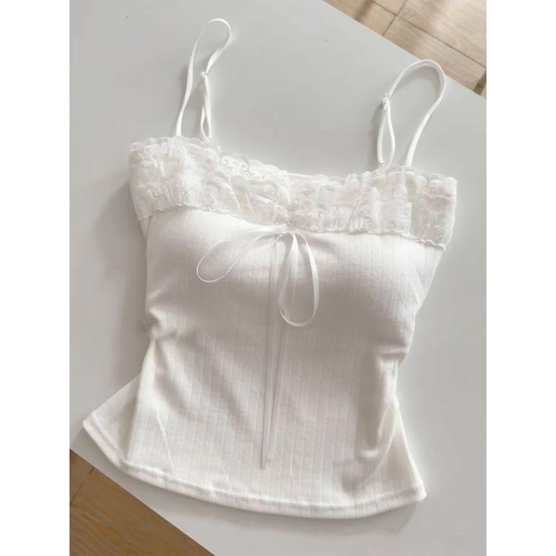 Pure Lace Side with Chest Pad Camisole Women's Summer Fashion Elegant Easiest for match Gentle Wind Slim Looking Outwear Tops